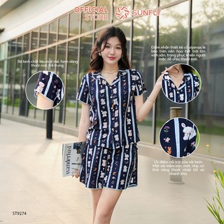 Bộ pijama nữ lanh ht SUNFY áo cộc quần sooc ST9274