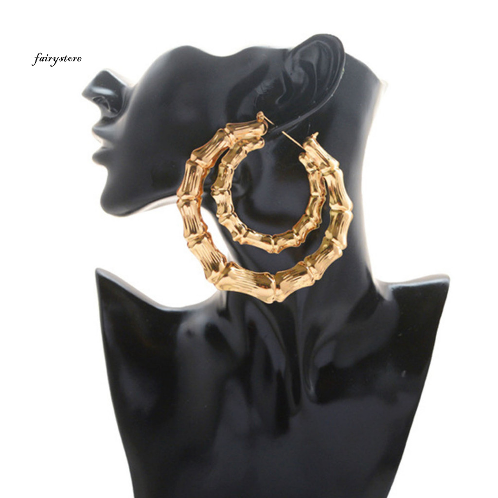 Fairystore| Bông Tai Nữ Vòng Đảng Bông Tai Tuyên Bố Tre Khớp Vòng Bông Tai Nữ Phóng Đại Rỗng Ra Thiết Kế Hoàn Hảo Cho Dự Tiệc Dự Tiệc Mạ Điện Hợp Kim Trang Trí Tai