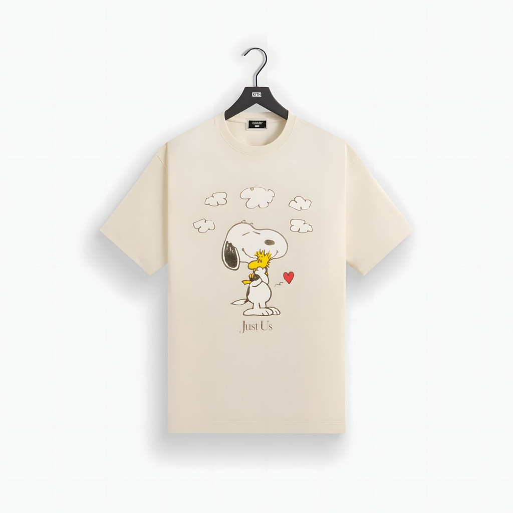 KITH Thiếu Niên Snoopy Dạo Phố Rời Charlie Hàng Hóa Màu Nâu Nguyên Chất Cotton Khớp Ngắn Tay Áo Thun