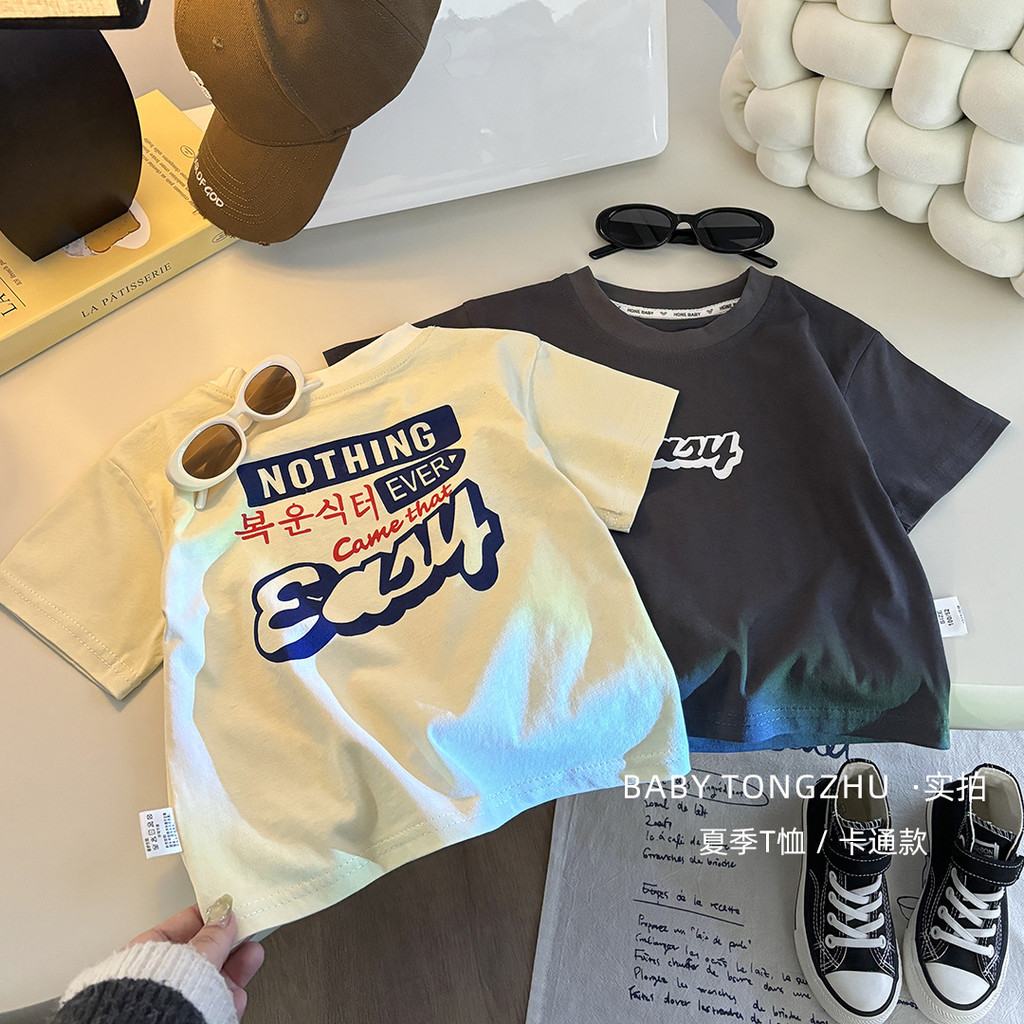 [100% Cotton] Áo thun ngắn tay Cotton nguyên chất mùa hè dành cho trẻ em Phiên bản Hàn Quốc Áo thun Cotton thời trang phù hợp cho bé trai bé gái thông thường 73.-140 Size WVJR
