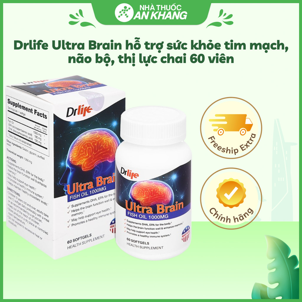 Drlife Ultra Brain hỗ trợ sức khỏe tim mạch, não bộ, thị lực chai 60 viên
