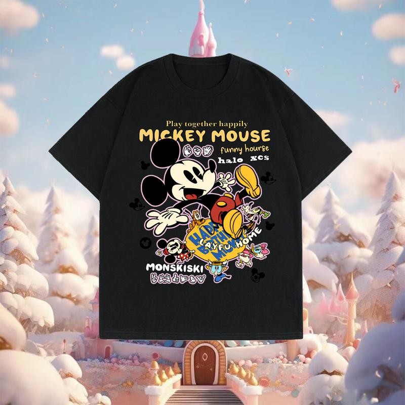Áo thun ngắn tay in hình nhân vật hoạt hình Mickey 2025 cho trẻ em nhiều màu tùy chọn