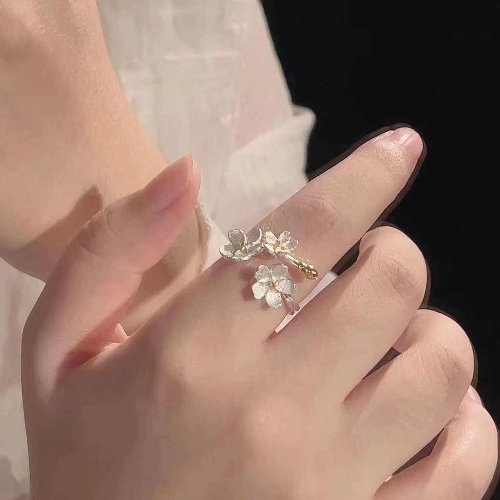 Nhẫn hoa 3D phong cách rừng cho phụ nữ, hoa Iris bạc, thiết kế vintage thanh lịch đa năng, nhẫn mở cao cấp