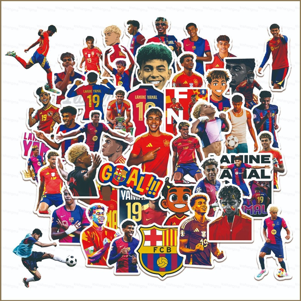 HK1 50 Cái / bộ FC Barcelona FCB Lamine Yamal bóng đá ngôi sao dán trang trí cho ô tô điện thoại di động KH1