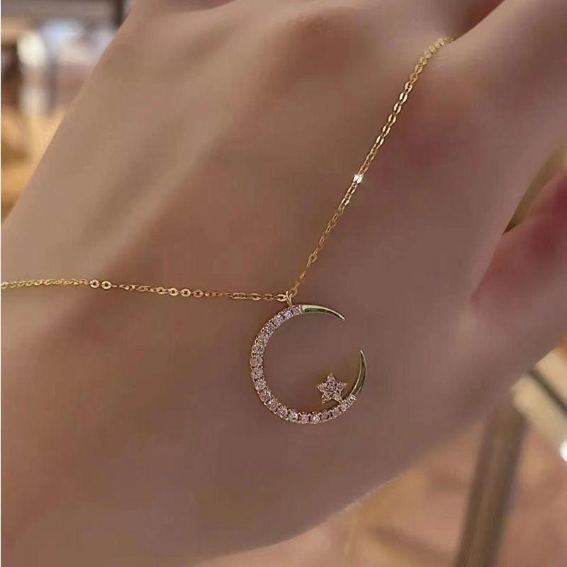Mặt dây chuyền ngôi sao mặt trăng kim cương giả, thiết kế thời trang Hàn Quốc dành cho nữ sinh viên