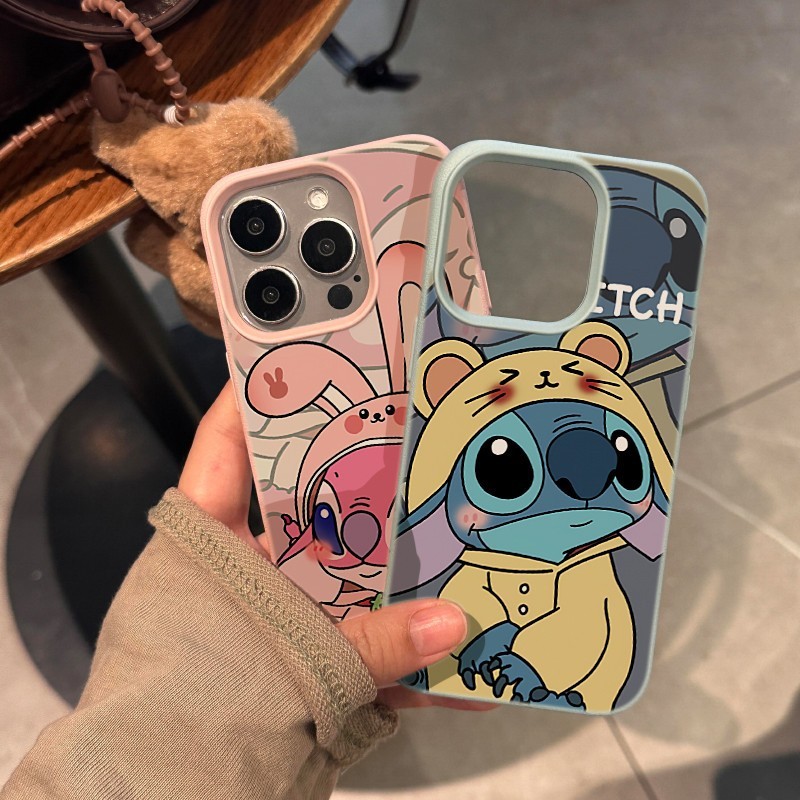 Bộ Đồ Ngủ Stitch Angel Thích Hợp Cho Apple 15 Vỏ Điện Thoại iphone13 / 14promax Da Hạt Mềm 16Pro