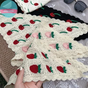Sund Ngọt Ngào Dễ Thương Dâu Anh Đào Handmade Móc Rỗng Tam Giác Khăn Nữ Xuân Hè Du Lịch Ảnh Khăn Tóc VN