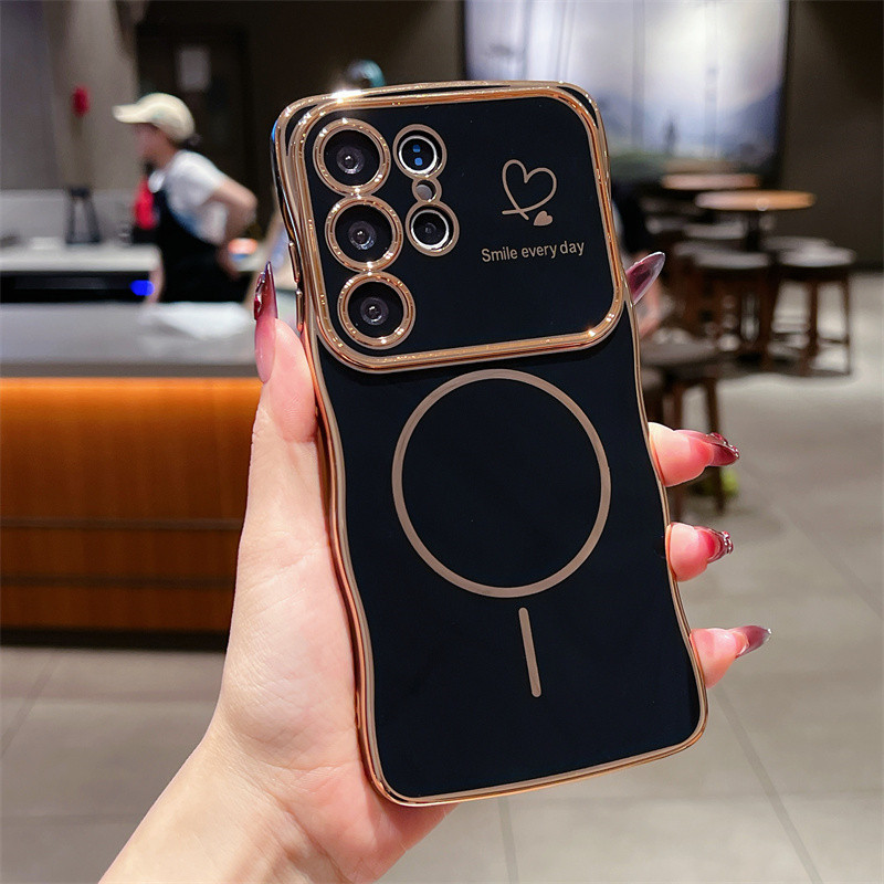 Ốp Lưng Từ Tính Mạ Sóng Cho Samsung Galaxy S26 S25 S24 Ultra Plus S25 S24 S23 FE Sạc Không Dây Trái Tim Tình Yêu Bên