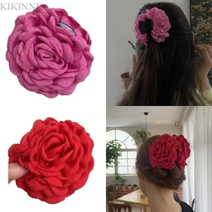 KIKIN Tóc Móng Vuốt Kẹp Cho Công Chúa Camellia Hoa Hồng Tóc Barrettes Hoa Trang Trí Kẹp Tóc Hoa Hồng Trang Trí