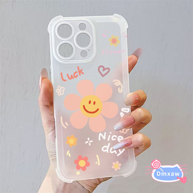 Smile Pink Flower Matte Casing Cho Tecno Pop 9 8 7 Pro iTEL P55 OnePlus 13 ACE 5 Pro Nord N30 SE N20 5G 4G Vỏ Vui Nhộn Dễ Thương May Mắn Ice Mist Vỏ Điện Thoại Mềm Chống Sốc