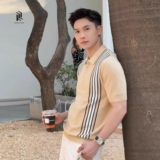 DICHUANGZHE Áo Sơ Mi Polo Tay Ngắn Dệt Kim Nhẹ Trưởng Thành Sọc Rời Top
