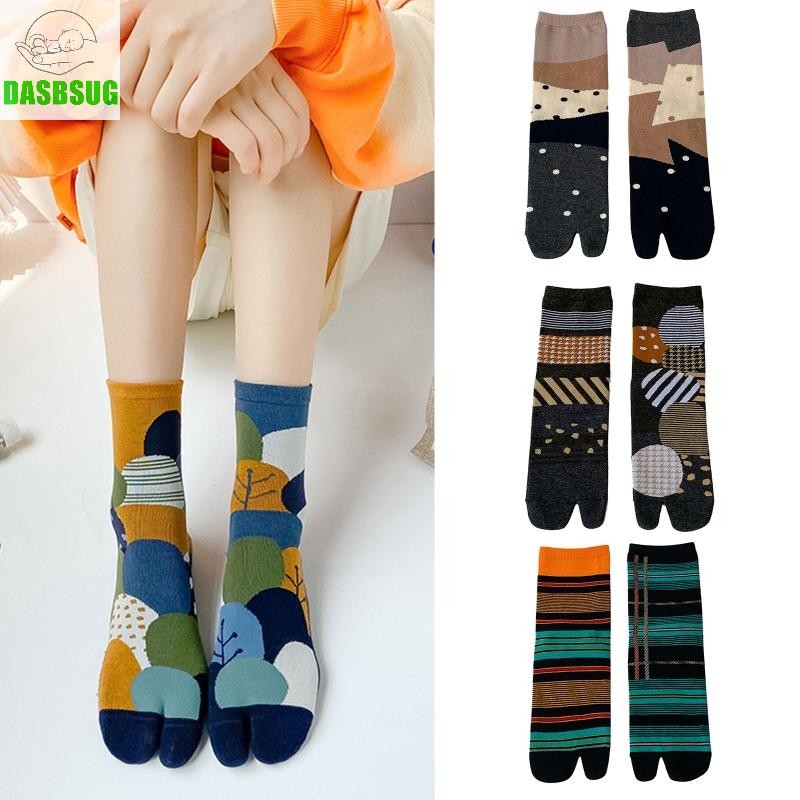 DASBSUG Unisex Chia Ngón Chân Kimono Tabi Crew Tất Colorblock Trừu Tượng Chấm Sọc In Nhật Bản Flip Flop Sandal