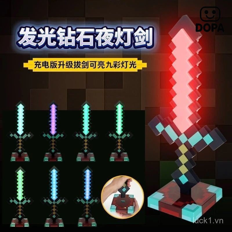 Mô hình kiếm kim cương Minecraft phát sáng, đèn ngủ MC, đồ chơi giảm căng thẳng, quà sinh nhật