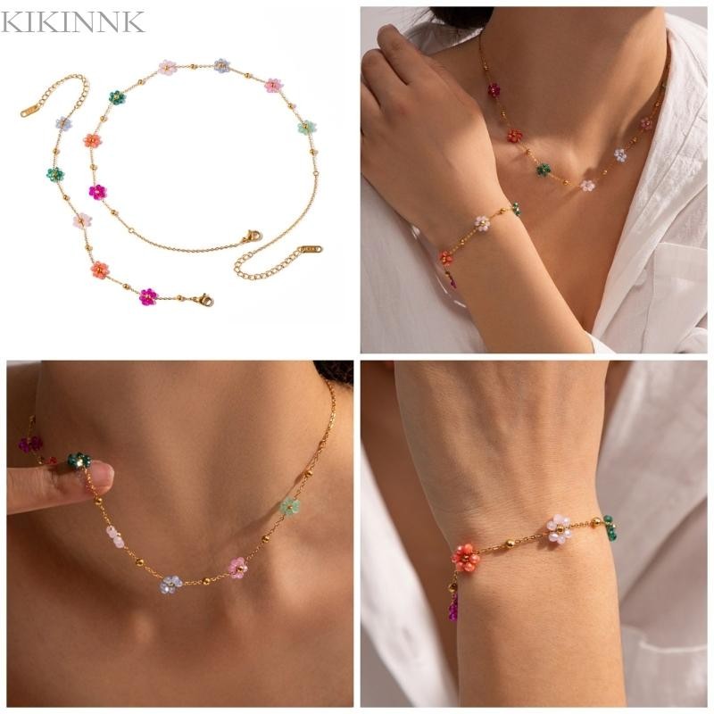 KIKIN Thời Trang Pha Lê Hoa Vòng Cổ Vòng Tay Nhiều Màu Sắc Cô Dâu Trang Sức Cưới Handmade Ngày Lễ Tình Nhân