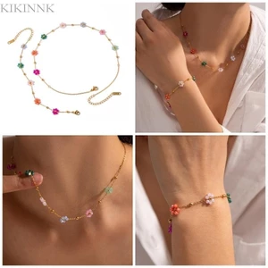 KIKIN Thời Trang Pha Lê Hoa Vòng Cổ Vòng Tay Nhiều Màu Sắc Cô Dâu Trang Sức Cưới Handmade Ngày Lễ Tình Nhân