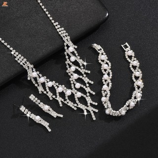 Kim Cương Giả Dây Chuyền Bông Tai Vòng Tay Nhẫn Bộ Lấp Lánh Đồ Trang Trí Quà Tặng Ngày Của Mẹ