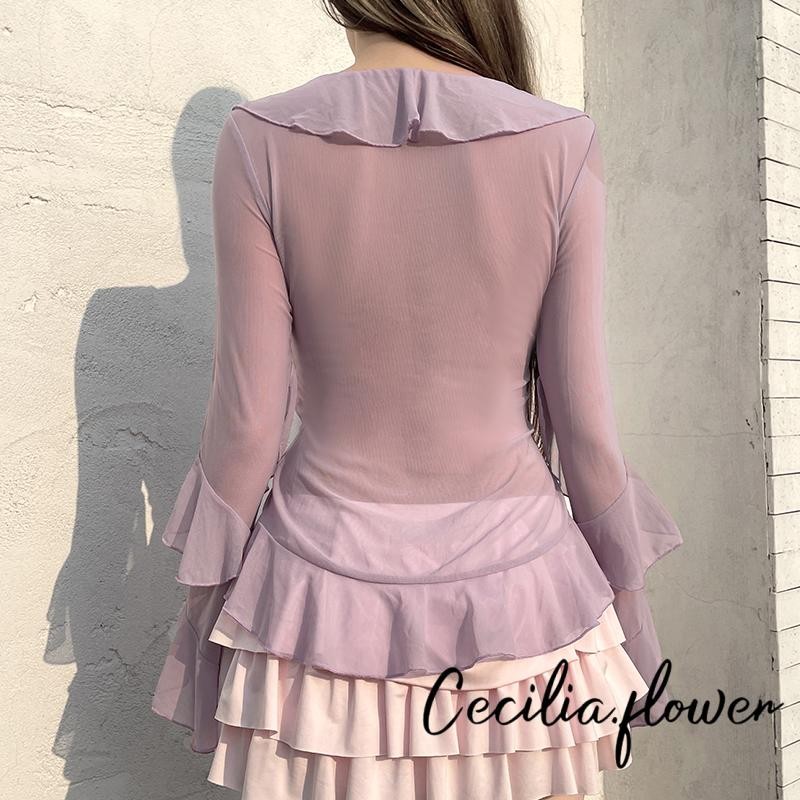 Áo len Cardigan xù mùa hè dành cho nữ màu trơn dài tay cà vạt phía trước cổ chữ V Sheer lưới mỏng