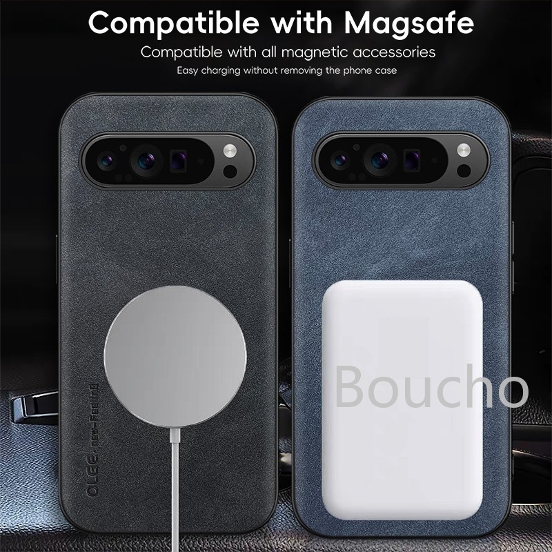 Dành cho Google Pixel 9 Pro XL 7A 8A 7 8 Pro Sạc không dây từ tính Vỏ điện thoại bằng da PU mỏng
