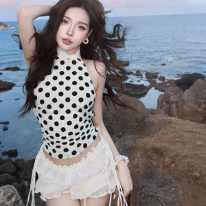 Klalian Thanh Lịch Chấm Bi In Áo Vest Không Tay Dây Mùa Hè Ngọt Ngào Đa Năng Áo Thường Ngày