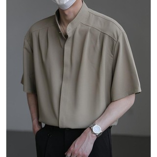 Áo sơ mi nam GKSSS tay ngắn thời trang mỏng phong cách Trung Quốc cổ đứng phong cách thanh lịch thiết kế xếp nếp