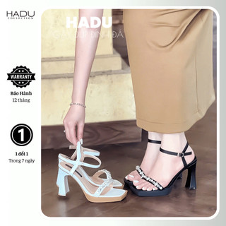 Cao Gót Đế Vuông 9P Quai Ngang Đính Đá CALIA Đúp Trước 2P HADU MM969 Vật Liệu Cao Cấp Đế Chống Trượt