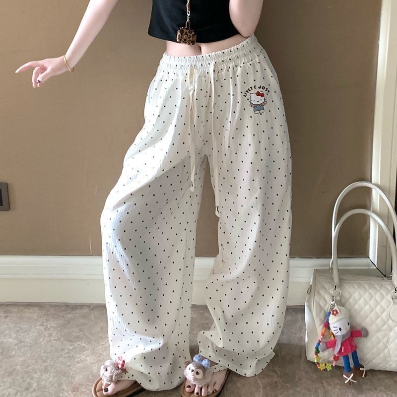 Polka dot pants Quần thể thao phong cách Hàn Quốc KT Cat, quần dài cotton có dây rút hình mây