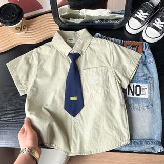 Áo sơ mi ngắn tay cà vạt bé trai mẫu mới mùa hè Áo sơ mi phong cách Hàn Quốc trẻ em áo polo màu trắng cho bé trai