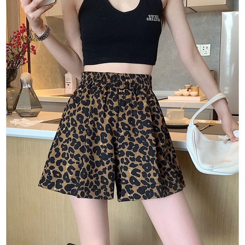 Phụ Nữ Cực Lớn Kích Thước 150kg Da Báo In Quần Short Mùa Hè Mỏng Cao Cấp Chữ A Ống Rộng Quần Nóng