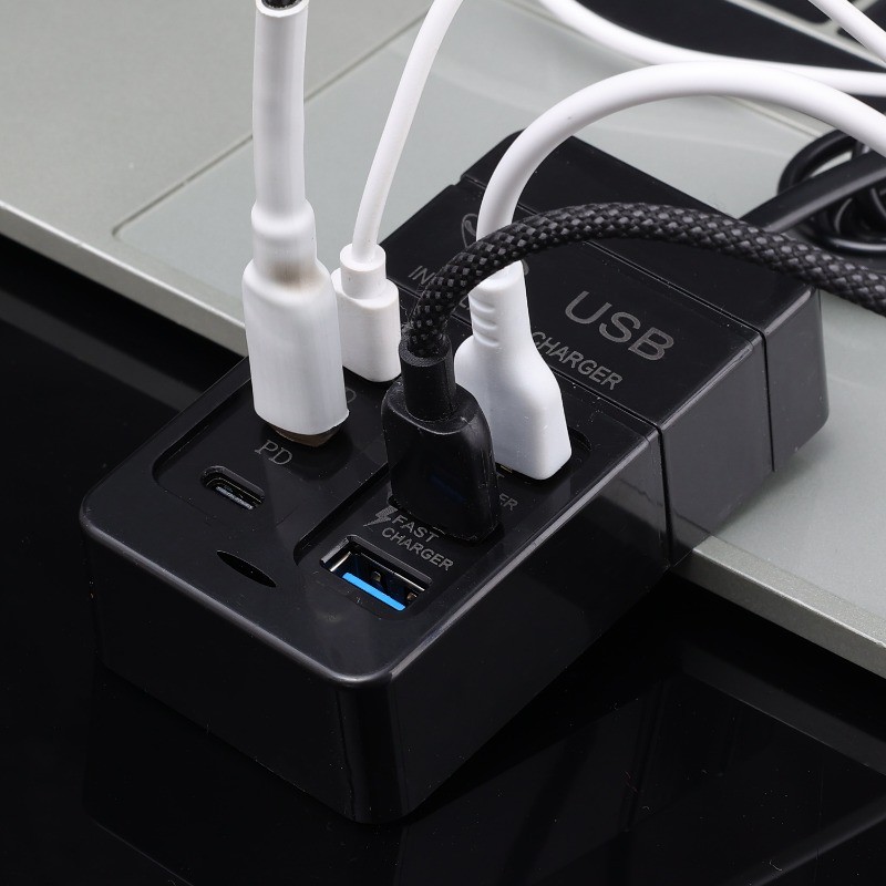 Ổ cắm điện đa cổng di động - Dải sạc nhanh USB C PD - Bộ chuyển đổi đa năng 6in1 cho EU / Mỹ