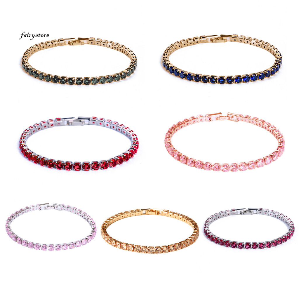 Fairystore| Vòng Tay Sang Trọng Kim Cương Giả Tinh Tế Nhiều Màu Lấp Lánh Trang Phục Ravishing Vòng Tay Quần Vợt Nữ Cổ Tay Trang Sức Cho Nữ