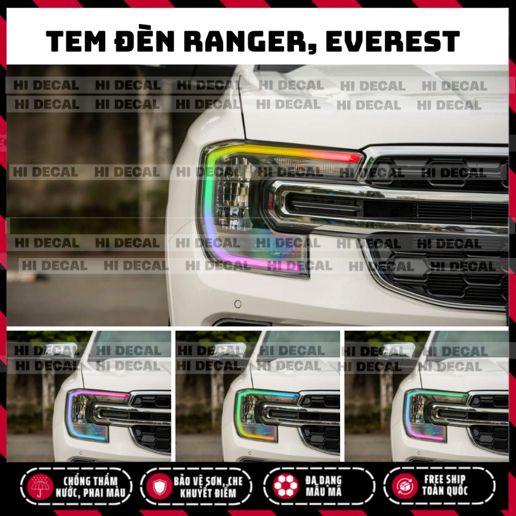 Tem dán demi đèn Ford Ranger, Ford Everest form mới (1 cặp), Tem decal dán đổi màu đèn trang trí xe