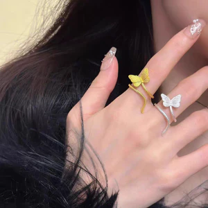Nhẫn thiết kế độc đáo hình bướm, phong cách Trung Quốc mới, xu hướng quốc gia, nhẫn nữ thời trang ngọt ngào, độc đáo, màu vàng bạc