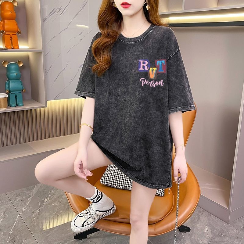 Áo Thun Phong Cách Mỹ, Kích Thước Lớn, Cotton Nguyên Chất, Mỏng, Màu Xám, Tay Ngắn