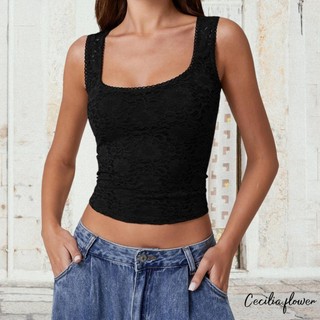 Áo ren nữ không tay cổ vuông màu trơnSlim Fit áo sơ mi mùa hè