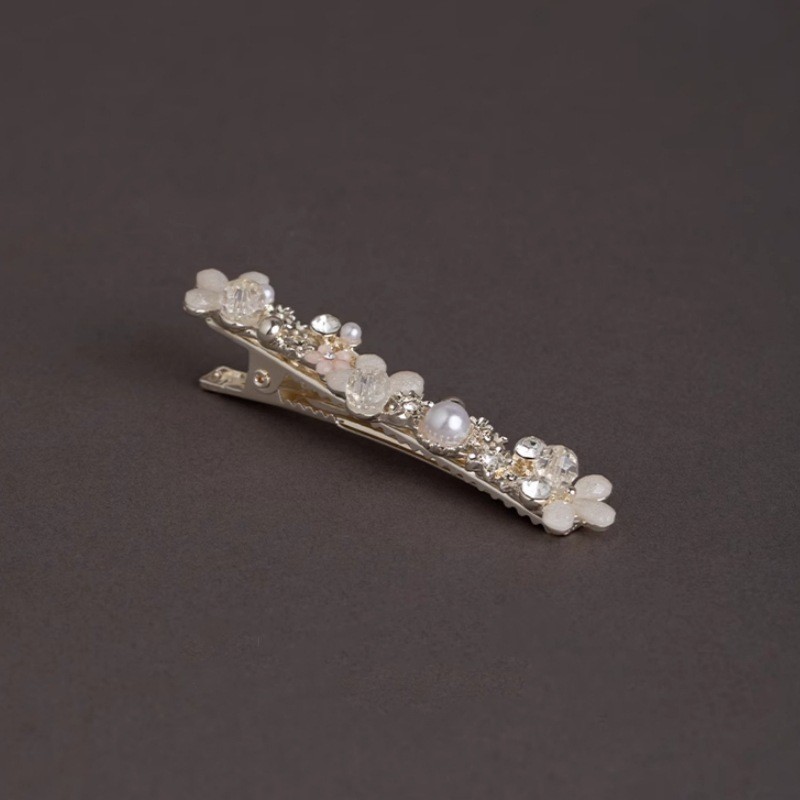 MAUROPOLI Kẹp mỏ vịt thủy tinh tinh tế kiểu Pháp - Phụ kiện tóc cổ tích - Kẹp cao cấp - Kẹp bên hông - Ngọc trai nữ