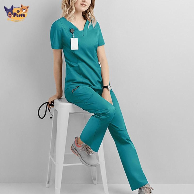 Y Tá Làm Việc Phù Hợp Với Co Giãn Mềm Áo Và Quần Ngắn Tay Điều Dưỡng Đồng Phục Cho Thú Cưng Groomer Trung Tâm Làm Đẹp Thẩm Mỹ SPA