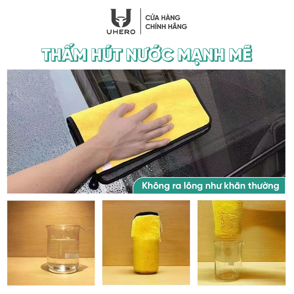 Khăn lau xe chuyên dụng UHERO chất Liệu MICROFIBER siêu thấm hút mềm mại, sạch sẽ an toàn bề mặt xe