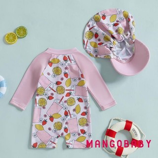 MG-Kids Girl Rash Guard Đồ bơi Đồ uống / Đồ bơi dài tay in kem và mũ cho trẻ mới biết đi Bộ đồ tắm đi biển