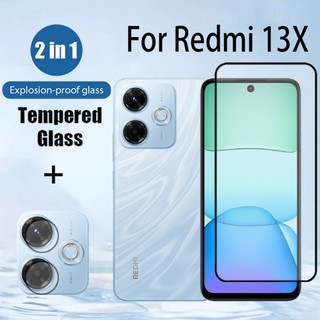 Kính cường lực bảo vệ màn hình 2 trong 1 Redmi 13X cho Redmi A3 A3x A5 A4 13C 13 12 4G 5G có ống kính máy ảnh Flim