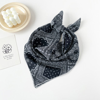 Khăn cotton vuông nhỏ mùa xuân, vải cotton-lanh, họa tiết in, dễ phối trang phục