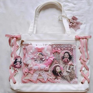 Túi tote một vai thời trang đa năng, có thể trưng bày huy hiệu, sức chứa lớn, phim hoạt hình anime mới của Nhật Bản