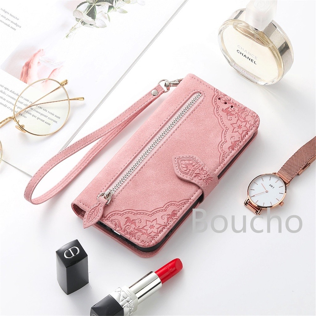 Dành Cho Xiaomi Redmi Note 14 13 12 11 11S Pro Plus 14C 13C A5 A3 4G 5G Hoa Hoa Từ Thẻ Tín Dụng Ví Bảo Vệ Vỏ Điện Thoại Có Dây Đeo Tay Chân Đế