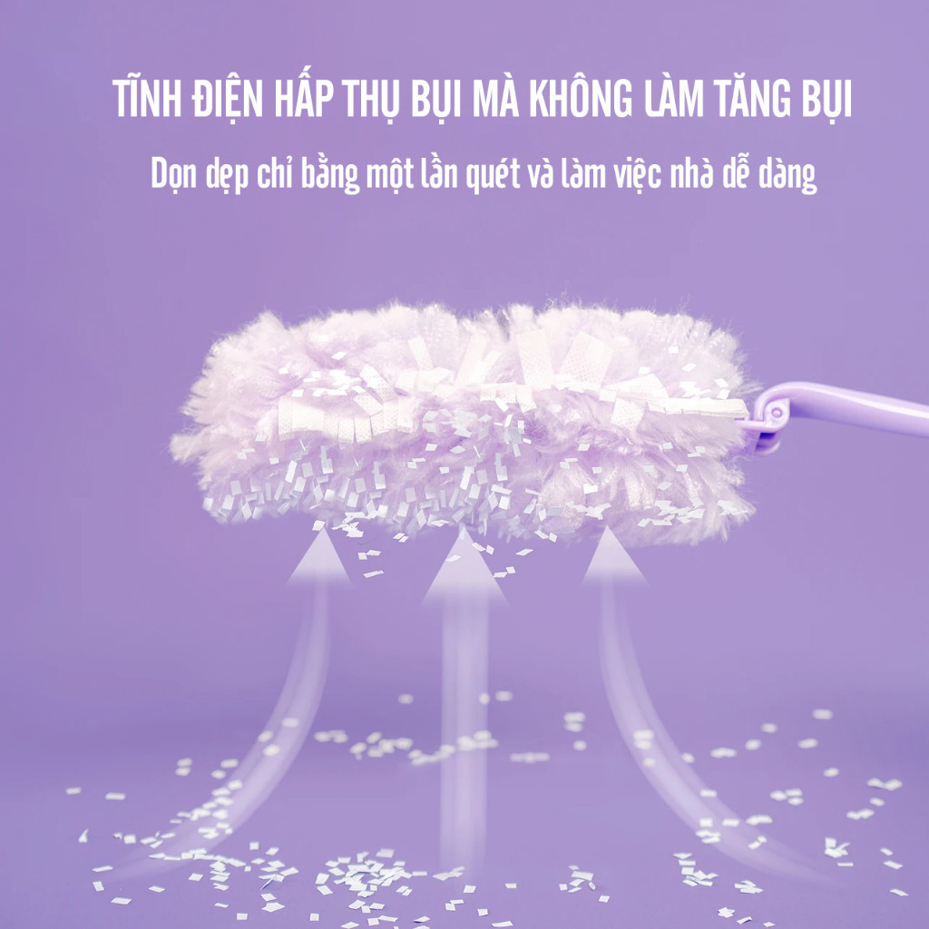 Cây Lau Bụi Tĩnh Điện Hút Bụi Đa Năng Kèm 6 Đầu Chổi Thay Thế, Chổi Phủi Bụi Đa Năng DinoHome