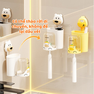 Giá treo cốc và bàn chải đánh răng Luxhome hút chân không, Kệ treo bàn chải kèm cốc  hoạt hình siêu dễ thương