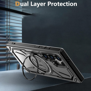 Dành cho Samsung Galaxy S25 Ultra / S24 Plus / S23 FE Ốp điện thoại từ tính Giá đỡ vòng PC cứng Mặt sau TPU mềm Cạnh chống trượt Vỏ mỏng chống sốc
