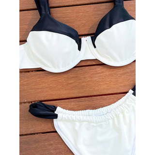 Đồ bơi nữ màu đen trắng Underwire Push Up Two Piece Bikini Đồ bơi
