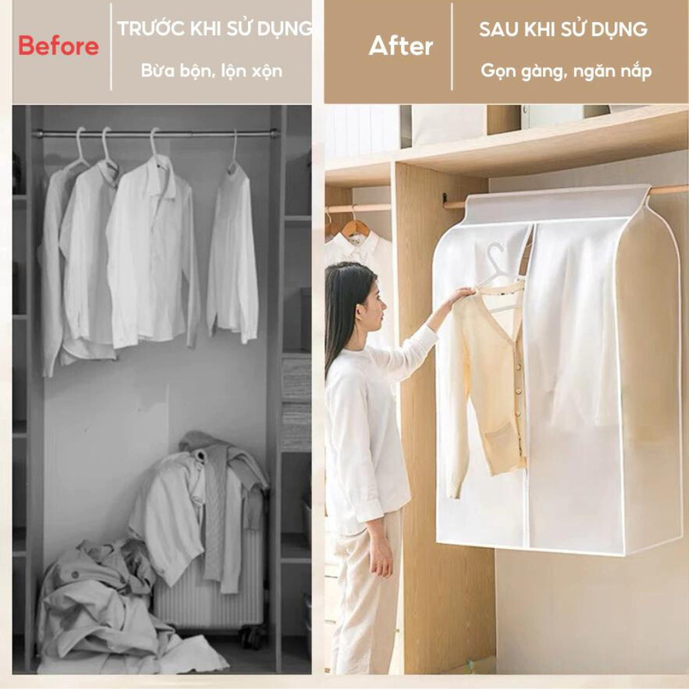 Túi bọc quần áo loại dày Dinohome chống bụi bẩn, ẩm mốc nồm chất liệu nhựa PEVA in 3 chiều cao cấp
