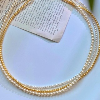 [ DAISYN ] N984 vòng cổ ngọc trai 3 sợi hạt nhỏ màu trắng vàng , dây chuyền ngọc trai nhân tạo , chuỗi hạt ngọc