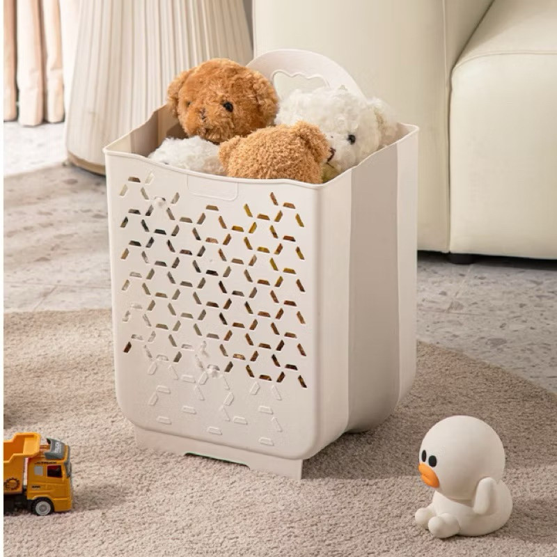 Giỏ đựng quần áo nhà tắm thiết kế tay cầm treo tường có thể gấp gọn chất liệu nhựa dẻo TPR kèm miếng dán AMIZIN