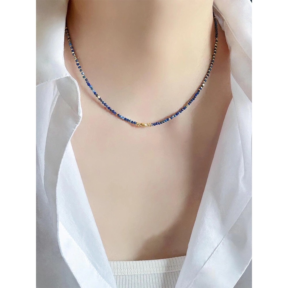 Tự nhiên lapis lazuli đường khối vỡ bạc đính cườm ngọc lam Quà tặng Trung Quốc vòng cổ
